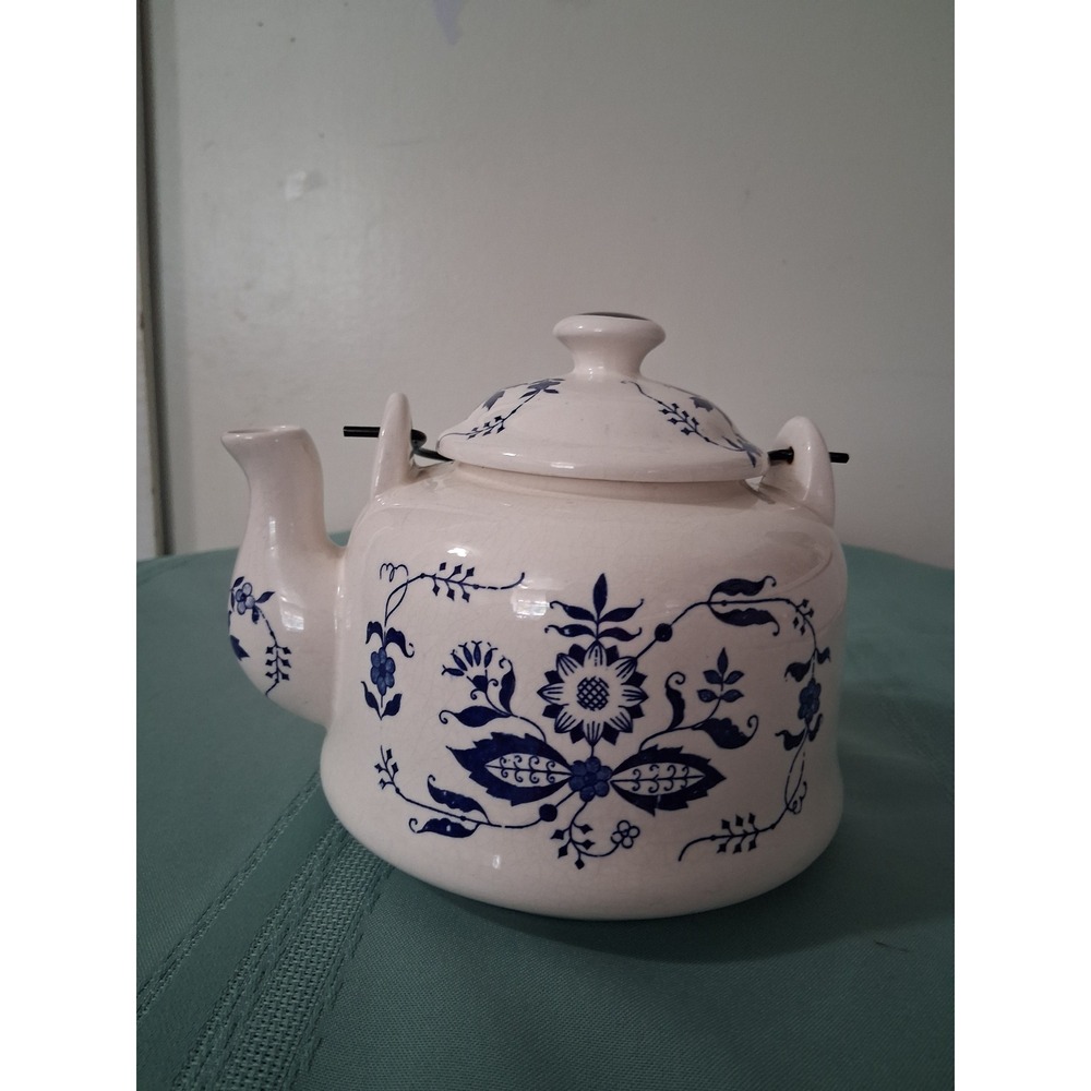 Chadwick Miller Blue Onion Ceramic Teapot with Metal Handle Vintage Japan CM Inc